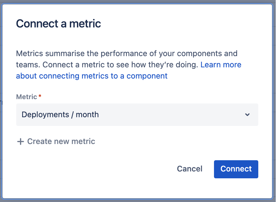 Image of the connect a metric dialog with a selected metric