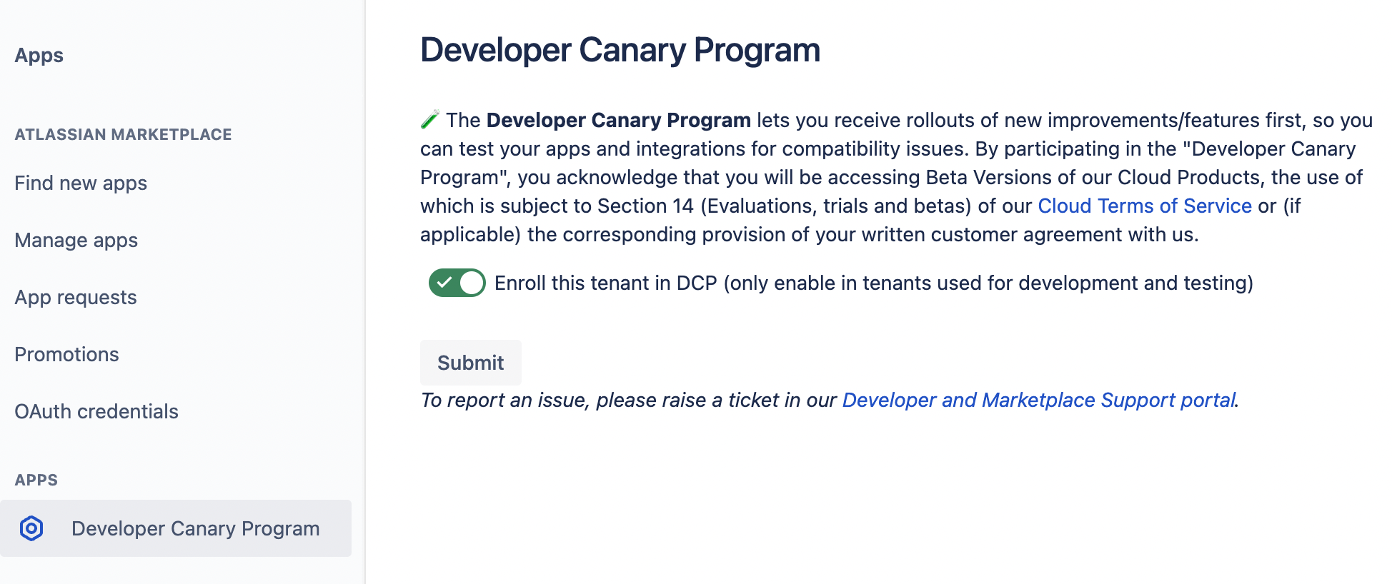 Developer Canary Program App's screenshot