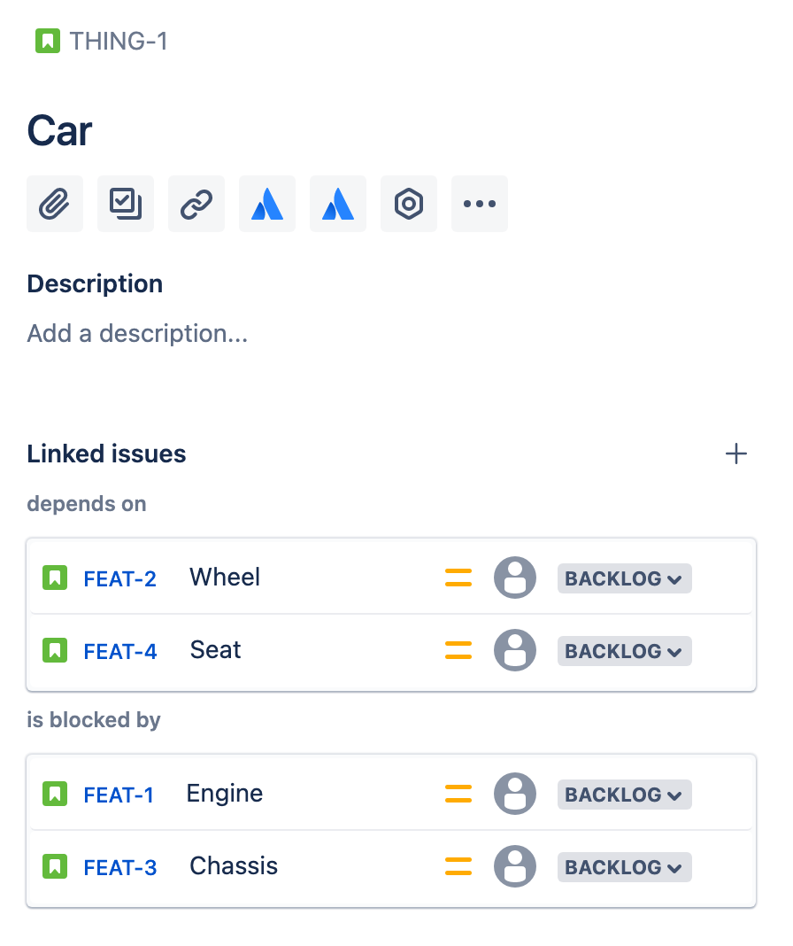 Example Jira issue view showing issue links