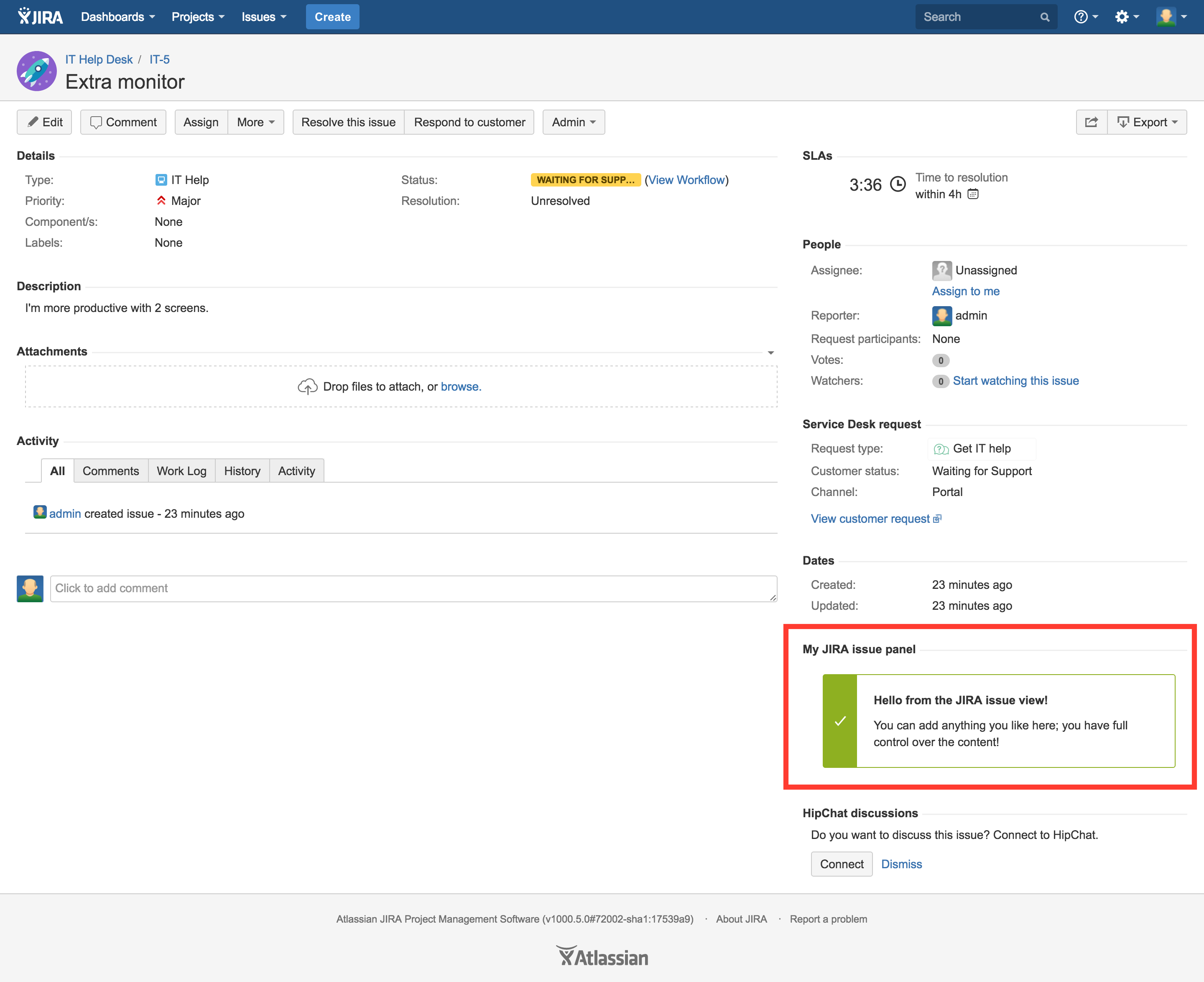 Jira Service Desk page showing new panel on agent request view