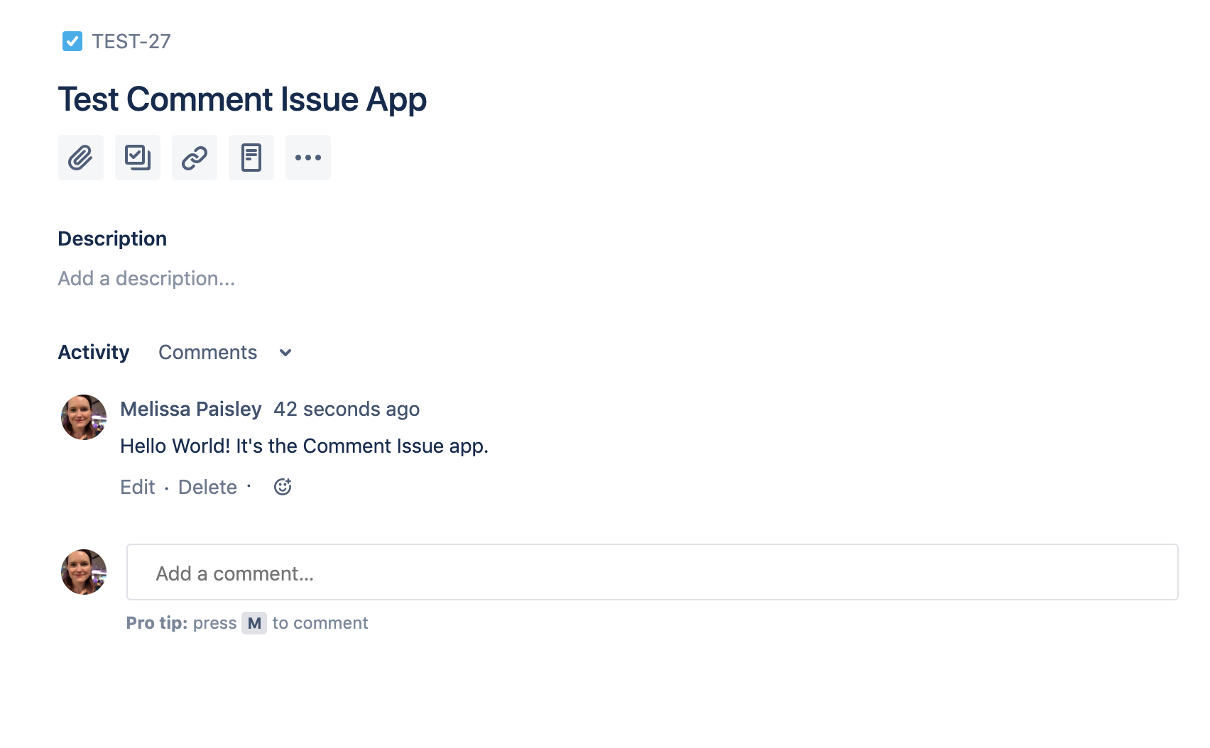 A Jira issue with a comment
