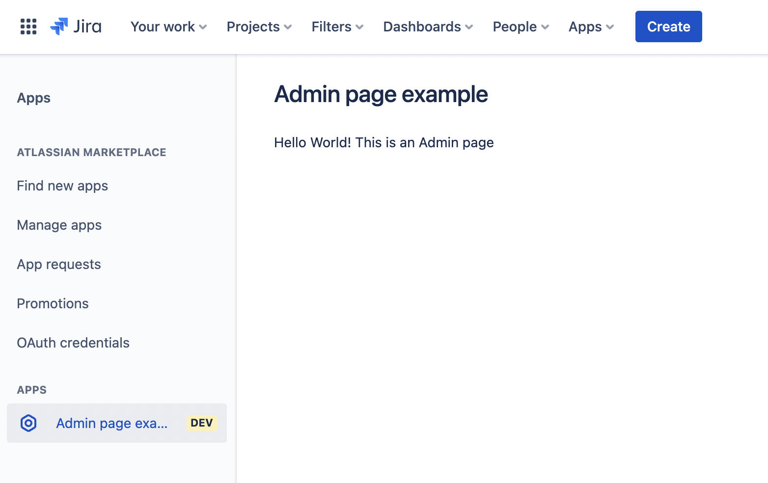 Example of an admin page