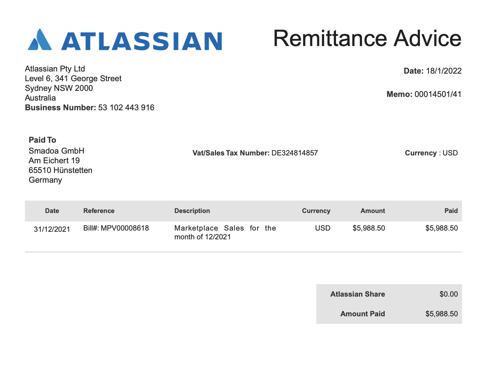 example remittance report
