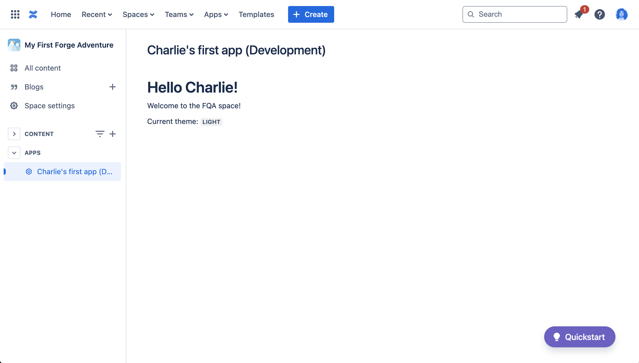 'Hello World' Confluence Space Page App