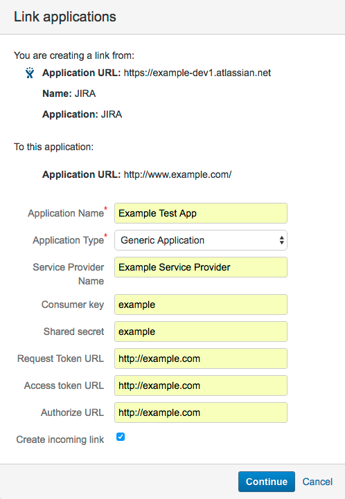 Jira screen used to configure the Velaro application link